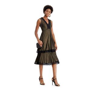 Taylor Speckle Midi Ruffled Cocktail Dress 8 Black